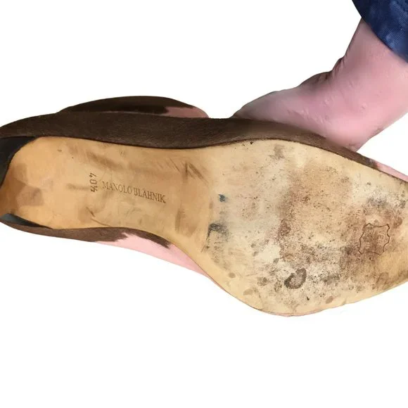 Vintage Manolo Blahnik Pink/Brown Calf Hair Boots 40.5 - Picture 2 of 6